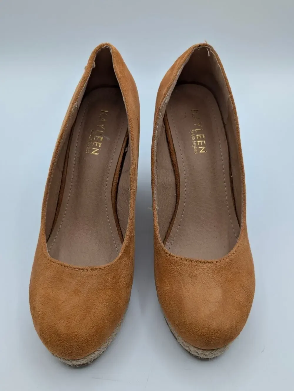 Kayleen Los Angeles Tan Suede Espadrille Wedge Heels - Size 5.5